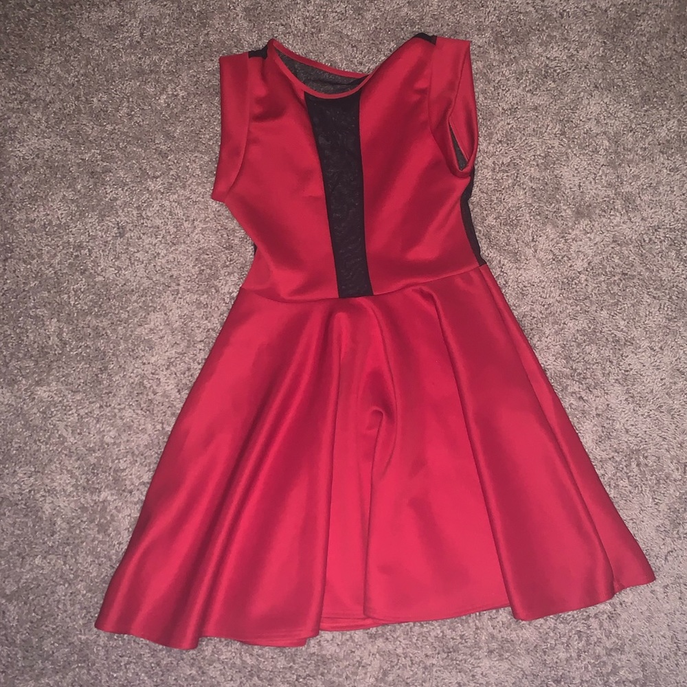 Red and black mesh dress